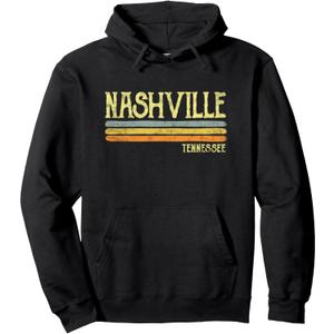 Nashville Tennessee Retro Style Vintage City Design Pullover Hoodie (Small, Black)