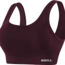 AUROLA Power Womens Square Back Basic Sports Bra - Square Neck Padded Low Impact Yoga Bra Workout Crop Top, L