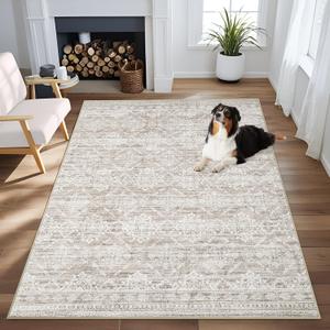 Area Rug 3x5 Geometric Rug: Washable Boho Moroccan Rugs Soft Farmhouse Rug, Modern Neutral Stain Resistant Indoor Floor Carpet for Livingroom Bedroom Dining Table Nursery(Ivory Mocha,3'x5')