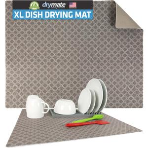 Drymate Jumbo XL Dish Drying Mat (19x24), Low-Profile, Super Absorbent, Quick Dry Fabric, Waterproof & Slip-Resistant, for Kitchen Counter, Trimmable, Easy to Clean (USA Made)(Taupe)