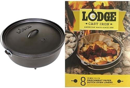 Lodge 6 Quart Pre-Seasoned Cast Iron Camp Dutch Oven with Lid - Dual Handles - Use in the Oven, on the Stove, on the Grill or over the Campfire - Black + Parchment Paper Dutch Oven Liners 7 x 5 x 1