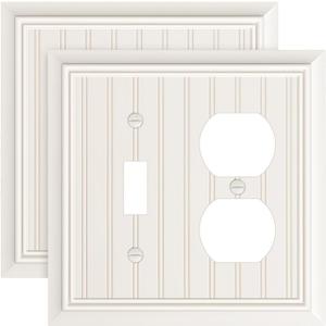 2-Pack Classic Beadboard Combo Toggle/Duplex Light Switch Cover Plate, Light Almond Outlet Cover Plate, Natural Bamboo Fiber Decorative Wall Receptacle Cover for Electrical Outlets, Light Switch