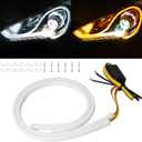 Qasim 24inch LED Daytime Running Light Sequential Guide Turn Signal Light White/Amber Flexible Car Light Strip Switchback 60CM-2Pack