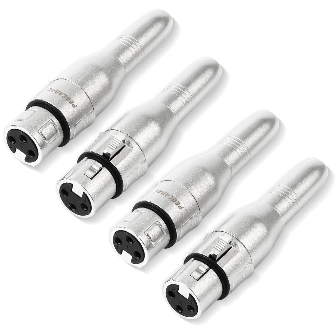 XLR 3 Pin Female to 1/4" 6.35mm Female Jack Socket Audio Adapter, Professional Grade Conversion Adapters, Audio Cable Mic Cord Adapter Plug, Silver 4-Pcs