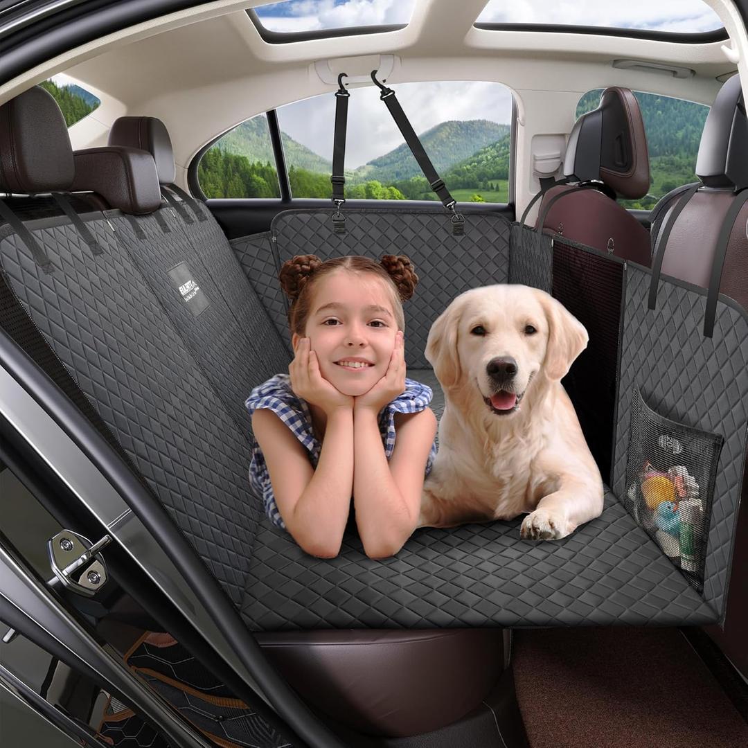 Back Seat Extender for Dogs,Waterproof Dog Car Seat Cover Protector with Mesh Window,Large Space Hammock for Car SUV Truck Dog Travel (Black)