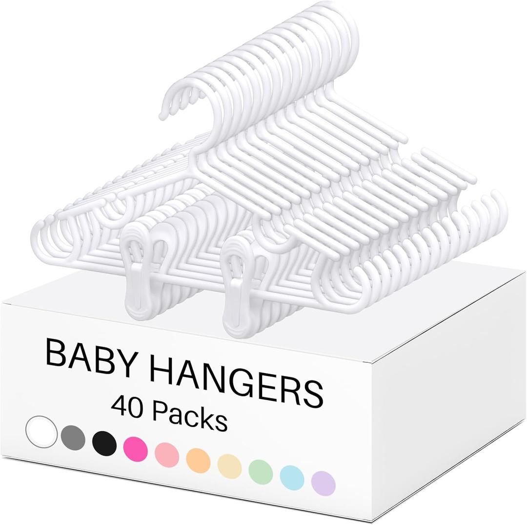 Hsei 120 Packs Baby Hangers with Clips Toddler Hangers with Clips for Kids Pants Closet Coat Skirts Socks (White)