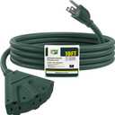 EP 10 Ft Outdoor Extension Cord with 3 Electrical Power Outlets - 16/3 SJTW Green Cable with 3 Prong Grounded Plug for Safety Great for Christmas Lights, Garden and Major Appliances