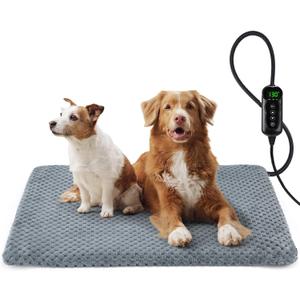 INVENHO Extra Large Pet Heating Pad, Adjustable Temperature Waterproof Dog Cat Heating Pad with Timer, Electric Pet Heated Mat,XL: 47" x 28", Grey