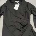 GRACE KARIN Women Dressy Wrap Work Tops,V Neck Business Casual Blouses, 3/4 Sleeve Ruched Elegant Shirts (Small, Black)