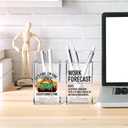 Everything's Fine Work Forecast Funny Acrylic Pencil Pen Holder Cup Set 2, Cute Pencil Holder Desk Organizer, Dumpster Fire Desk Accessories, Sarcastic Office Gifts for Women Men Coworkers