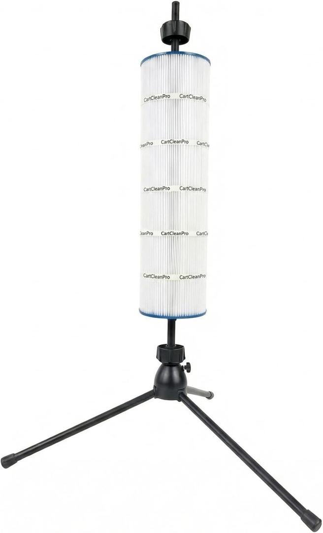 Rotating Pool Filter Cleaning Stand PRO  Ergonomic Metal Tripod Station with Spin-Finity Technology & Spray Nozzle  Fits 3" ID Cartridges  Save Your Back & Deep Clean Pleats