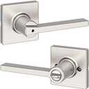 Kwikset Casey Interior Privacy Door Handle with Lock, Door Lever For Bathroom and Bedroom, Satin Nickel Reversible Keyless Turn Lock, with Microban Protection
