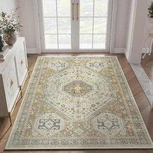 jinchan Area Rug 5x7 Washable Non-Slip Vintage Rug Bohemian Decorative Kitchen Mat Indoor Floor Bohemian Printed Carpet for Living Room Bedroom Dining Room Home Office Taupe