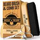 Beard Brush Kit, Comb and Brush Set for Men - Natural Boar Bristle Brush, Dual Action Wood Comb (Beige)
