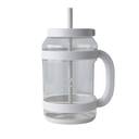 REDUCE WaterDay 80 oz Water Jug with Time/Ounce Markings - Spill-Proof Straw, Durable Tritan - Big Water Bottle for Daily Hydration - Dishwasher Safe, Clear & Easy to Clean, White Bud