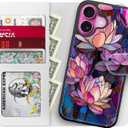 LUHOURI for iPhone 16 Case Wallet - Wireless Charging Compatible Detachable Flip Folio Leather Cover - RFID Blocking 4 Card Slots Holder - Protective Phone Case for Women - Vibrant Lotus Flower