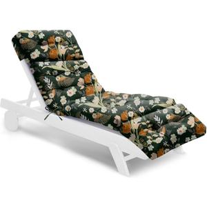 Outdoor Chaise Lounge Chair Cushion Waterproof 74.4 x 22 x 4.7 Inches Memory Foam Lounge Chair Cushions for Outdoor Furniture with Ties, Thickened Pool Lounge Chair Cushion, Green Floral