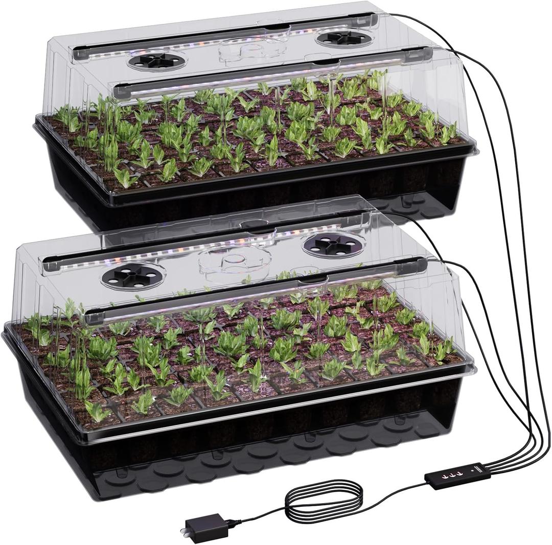 Patigrow 120-Cell Self-Watering Seed Starter Tray with Grow Light, Seed Starter Kit with 4.07" Humidity Dome, Indoor Seedling Starter Tray, Seed Starting Trays for Plant Germination, Seeds Growing