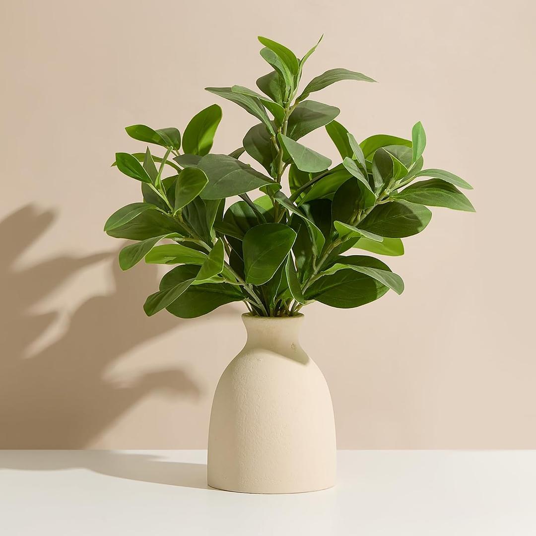 16" Artificial Eucalyptus Stems Potted Plant Indoor Fake Plants - Realistic Greenery with Vase, Small Artificial Office Desk Plants in Pots for Home Decor Weddings Centerpieces