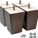 Wood Furniture Legs, 4 inch Sofa Legs, Square Couch Legs Pack of 4, Wood Legs for Table w/Pre-drilled Hanger Bolt