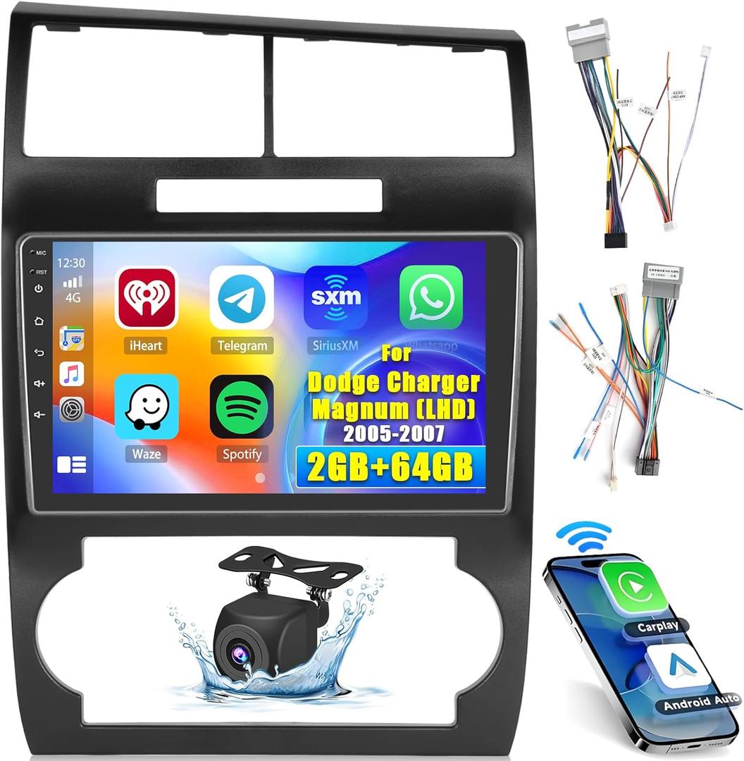 Hikity Android Car Stereo for Dodge Charger/Magnum (LHD) 2005-2007 Radio 2+64G 9 Inch Touchscreen Radio Carplay Android Auto Support WiFi Bluetooth FM EQ Backup Camera
