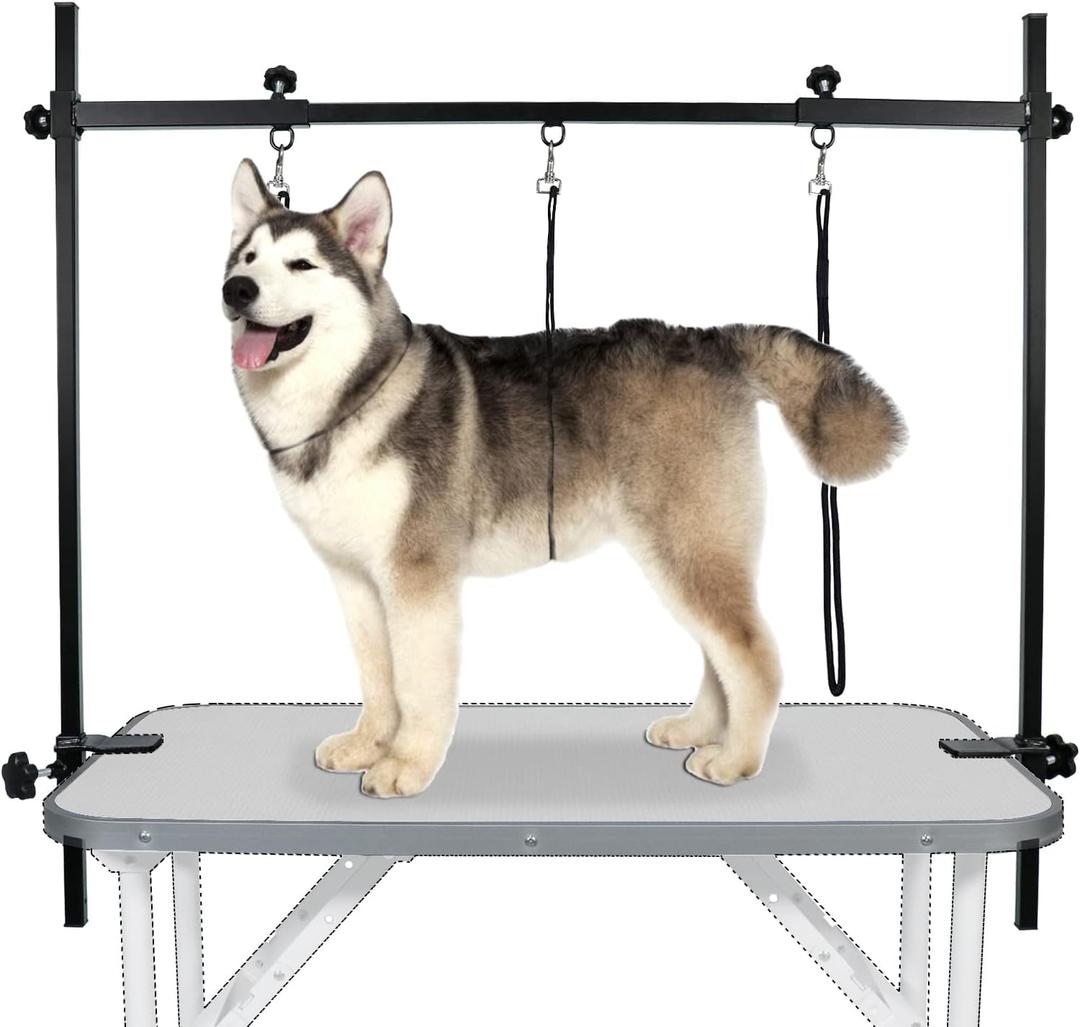 LEIBOU H-Shape Dog Grooming Arm Pet Supplies Grooming Table Arm with 3 Noose and Clamp Heavy Duty Aluminum Alloy Frame with 35.4 Adjustable Height and 36.2 ~ 50 Adjustable Width Dog Grooming Kit