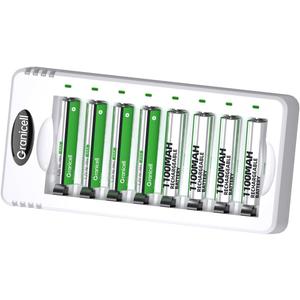 Granicell Rechargeable AAA Batteries with Charger,8 Pack 1100mAh Low Self Discharge Triple A Batteries with 8 Bay AA AAA Smart Battery Charger for Ni-MH Ni-CD,Independent Slot