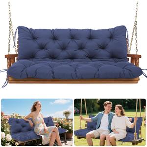 Outdoor Porch Swing Cushions Durable Extra 5" Thick 60 inch Waterproof Patio Swing Cushions 3 Seater Replacement Fade-Resistant for Lawn Outdoor Patio Long Bench Furniture(Navy 60405inch)