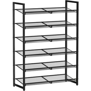 Shoe Rack, 6-Tier Metal Shoe Organizer, Tall Shoe Rack for Closet,entryway,Garage, with Adjustable Flat or Angled Shelves, Holds 18-24 Pairs,Shoes that can accommodate The Whole Family.