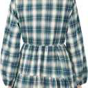 FANCYINN Womens Long Sleeve Buffalo Plaid Shift Tunic Dress Ruffle Hem Vneck Casual Swing Babydoll Mini Dress with Pockets (XS)