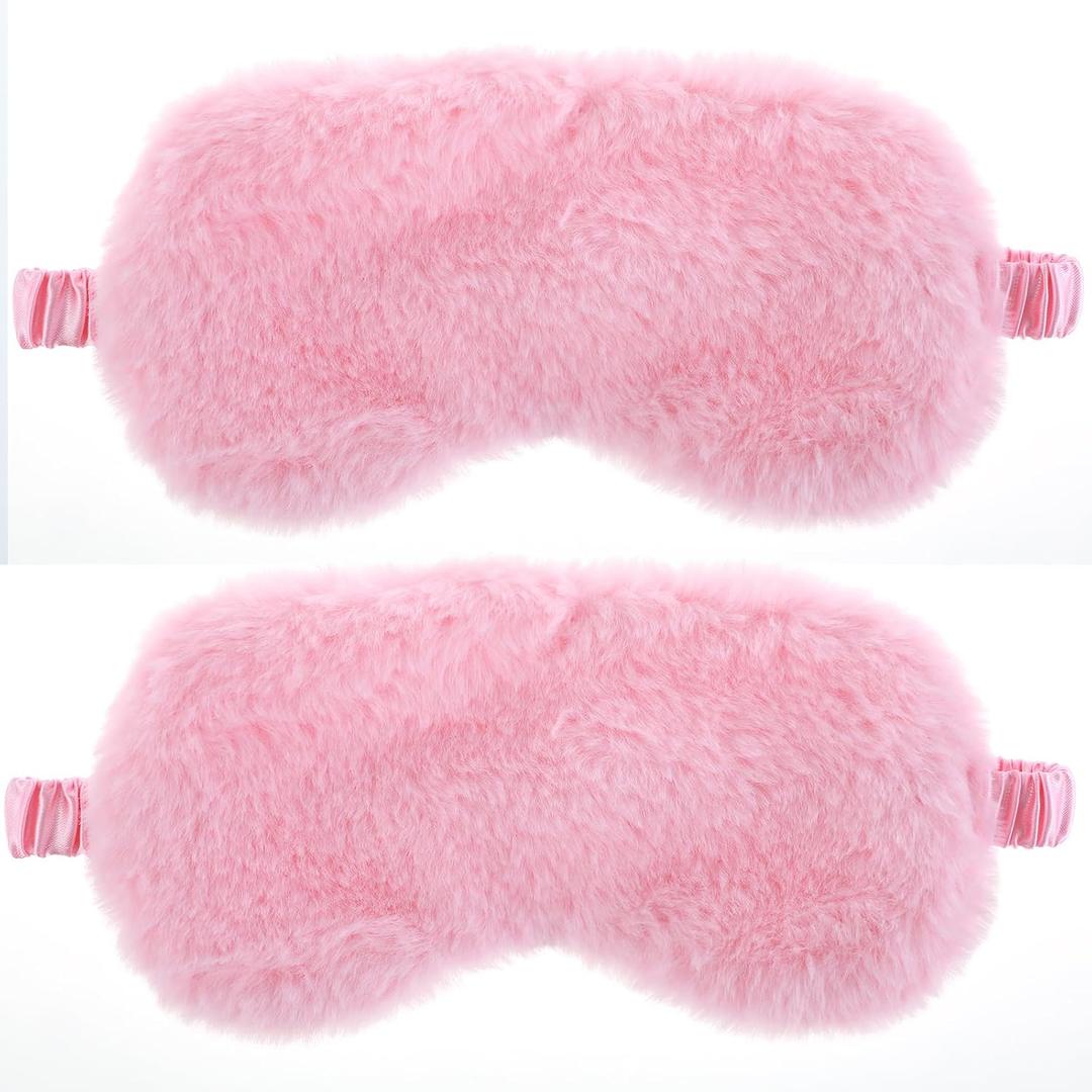 Oruola 2pcs Sleep Masks for Kids,Comfortable Kids Sleep Masks Girls,Kids Eye Mask for Sleeping,Sleep Mask Plush Blindfold Satin Back Faux Fur Sleep Mask for Kids Women Men Travel Nap,Pink Sleep Mask