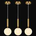 Modern Hanging Light Fixture Pendant Lighting for Kitchen Island Mid Century Gold Pendant Lights with Globe Milky White Glass Pendant Light for Bedroom Bathroom Entryway (3 Pack)