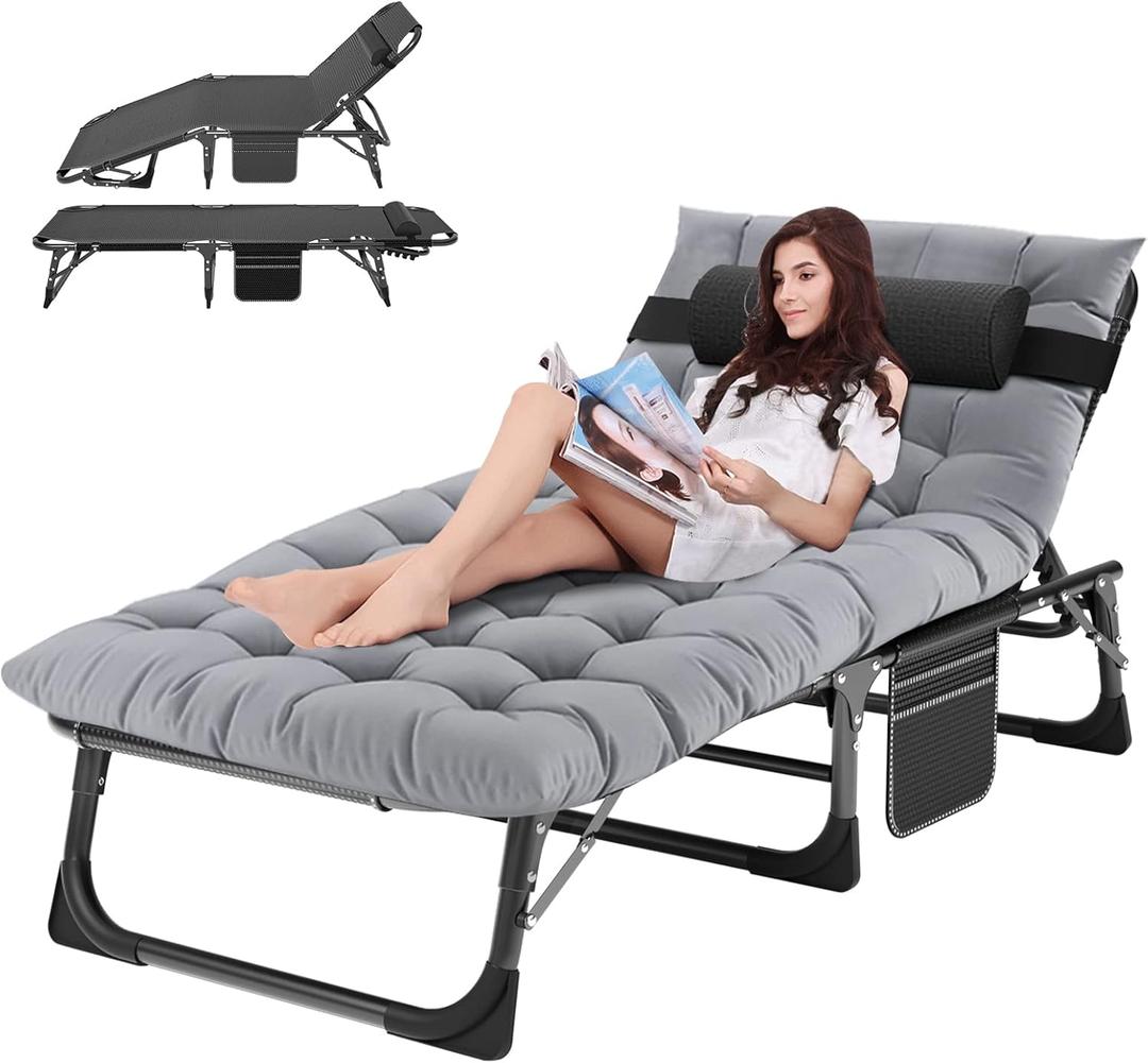 ABORON Chaise Lounge Chair,5 Positions Padded Outdoor Tanning Chair, Heavy Duty Portable Lounge Chair for Outdoor Sunbathing Patio Pool Lawn Deck Poolside, Support up to 440 Lbs (Silver Gray)