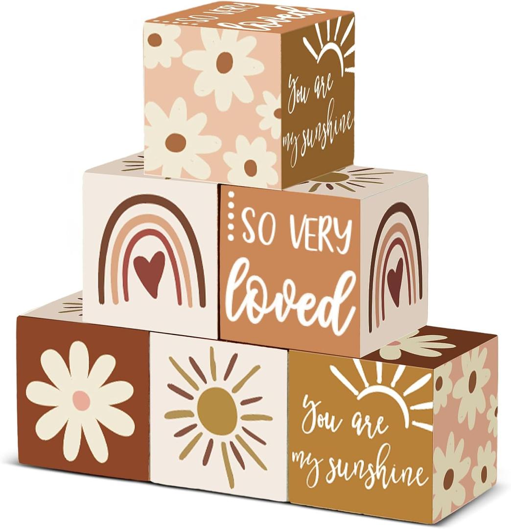 Kigley 6 Pcs Nursery Decor for Girls and Boys Nursery Watercolor Shelf Decor for Bedroom Playroom Gifts(You are My Sunshine), Medium