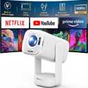 Aurzen D1 air Smart Portable Projector with WiFi and Bluetooth, USB-C Powered, Easy Auto Setup, 16W Dolby Audio, Built-in Official Apps, Native 1080P HDR10, Outdoor Movie Projector 4K Supported, White