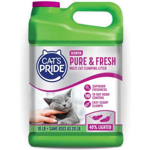 Cat's Pride Premium Lightweight Clumping Litter: Pure & Fresh - Up to 10 Days of Powerful Odor Control - Multi-Cat, Scented, 10 Pounds
