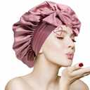 Silk Bonnet for Sleeping Womenhair bonnet for sleeping Silk Night Cap for Curly/Natural Hair Skin pink,Large