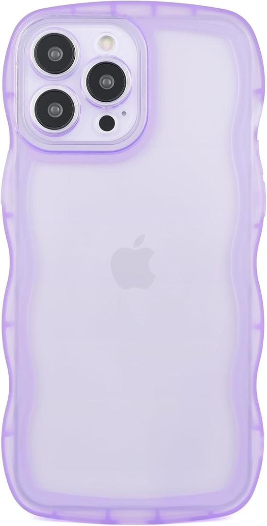Compatible with iPhone 14 Pro Case 6.1" 2022, Cute Kawaii Curly Wave Frame Shape Soft Silicone Shockproof Protective Phone Cover for Women Girls, Clear/Purple