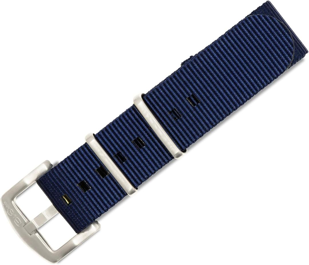BluShark, Original Collection Military-Style Waterproof Watch Strap, Fits All Timepiece Brands, Durable Nylon Wristwatch Accessories with Stainless Steel Buckle - 18mm, 20mm, 22mm & 24mm Watch Bands (Navy Blue / Brushed Buckle)