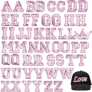 54 Pieces Iron on Sequin Letters Alphabet Patches Iron on Appliques Love Design Sew on Patches Glitter Hotfix for Bag Shoes DIY Craft Supplies (Pink)