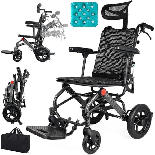 WEYRAL Super Lightweight (Only 19lbs) Portable Transport Travel Wheelchair, Folding Transit Wheelchairs for Adults and Seniors Support 220lbs, Lightweight Aluminum Wheelchair for Elderly Blue