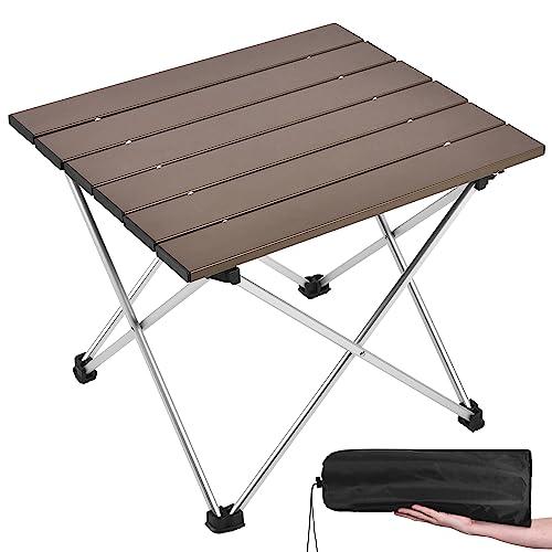 Grope Portable Camping Table with Aluminum Table Top, Folding Beach Table Easy to Carry, Prefect for Outdoor, Picnic, BBQ, Cooking, Festival, Beach, Home (Coffee-S)