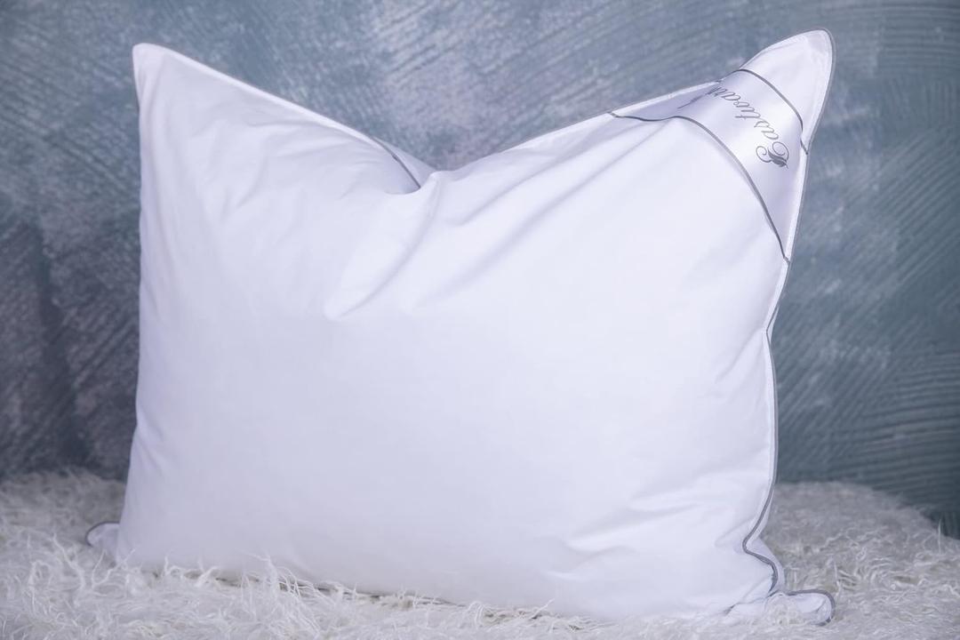 Goose Feathers Down Pillows for Sleeping, Hotel Collection Bed Pillow with Grey Piping Standard Size (20X26IN) 1 Pack (White)