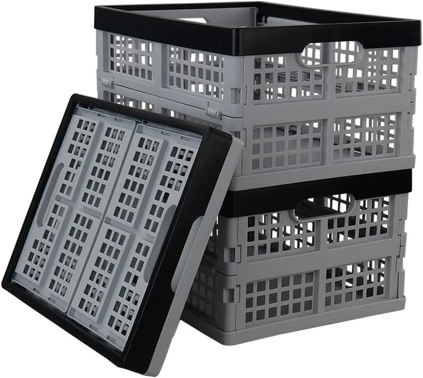 32 L Collapsible Storage Crate, Folding Storage Crates, Set of 3