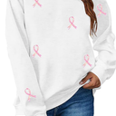 VILOVE Breast Cancer Awareness Sweatshirt: Pink Ribbon Pullover Hoodie for Women, Cancer Fighter Long Sleeve Tops, L