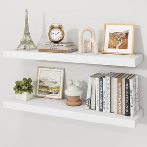 36" White Floating Shelves Wood Wall Shelf, White Color, Set of 2