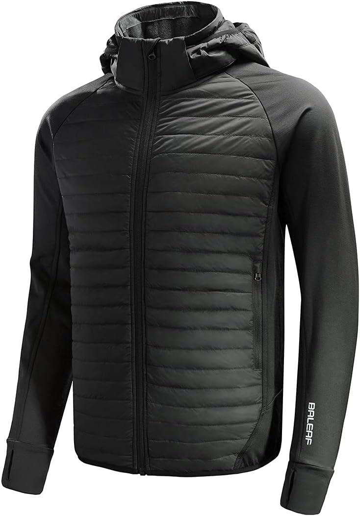 baleaf Men's Running Jacket Lightweight Thumble Hole Warm Up Puffer Jacket Hybrid Thermal Coat Insulated Hiking Golf (Small, Black)