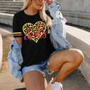 Game Day Shirt Women: Team Fan T-Shirt Cute Football Heart Graphic Tees Casual Season Short Sleeve Tops (Black, XL)