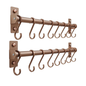 Dseap Kitchen Utensil Holder Hanger, Pot and Pan Rack Wall Mounted, Kitchen Rail with 8 Hooks for Hanging Cooking Utensils, Mugs, Spoons, Wall Mounted, Antique Copper New, Pack of 2