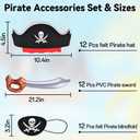 ZeeDix 36 Pcs Pirate Accessories for Kids, Include 12 Pirates Hats, 12 Eye Patches and 12 Swords, Pirate Party Decorations for Christmas, Halloween, Masquerade, Cosplay, Birthday (Black)